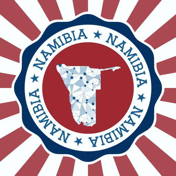 Namibia Badge Logo rotondo del paese con mappa a maglie triangolari e raggi radiali EPS10 Vector — Vettoriale Stock