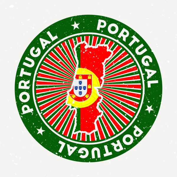 Portugal rond stempel Logo van land met vlag Vintage badge met ronde tekst en sterren vector — Stockvector
