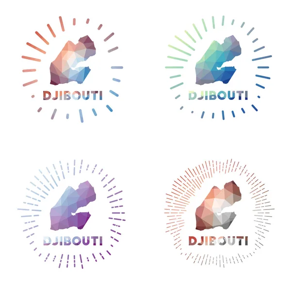 Djibouti low poly sunburst set Logo of country in geometric polygonal style Vector illustration — ストックベクタ