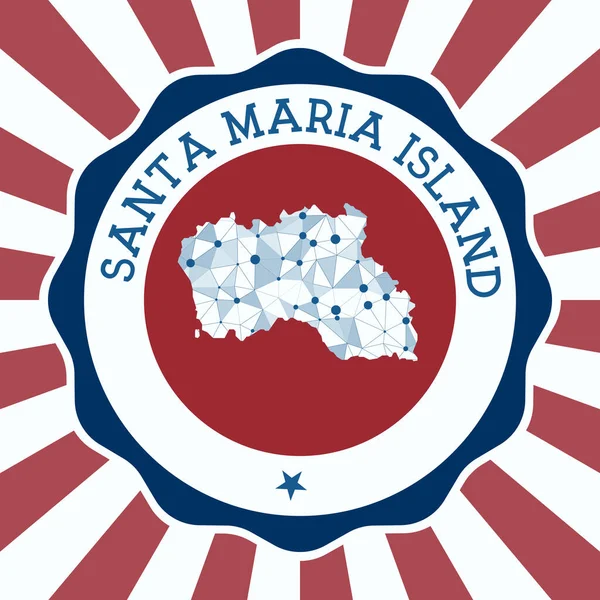 Santa Maria Island Badge Round logo of island with triangular mesh map and radial rays EPS10 — стоковый вектор