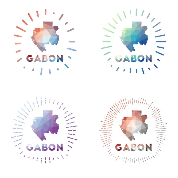 Gabon low poly sunburst set Logo of country in geometric polygonal style Vector illustration — Vector de stock