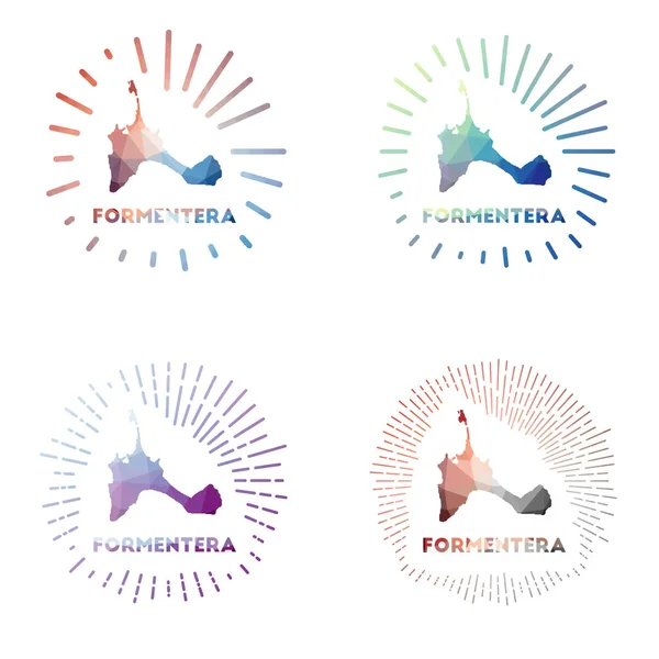 Formentera low poly sunburst set Logo of island in geometric polygonal style Vector illustration — 스톡 벡터