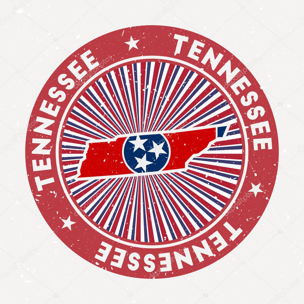 Tennessee round stamp Logo of us state with state flag Vintage badge with circular text and stars