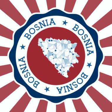 Bosna Rozet Yuvarlak logosu üçgen ağ haritası ve radyal ışınlar EPS10 Vektörü