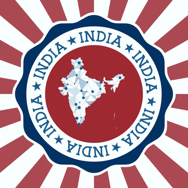 Insigne Inde Logo rond du pays avec carte en maille triangulaire et rayons radiaux EPS10 Vector — Image vectorielle