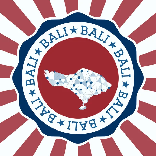 Logo Bali Badge Round pulau dengan peta jala segitiga dan sinar radial EPS10 Vektor - Stok Vektor