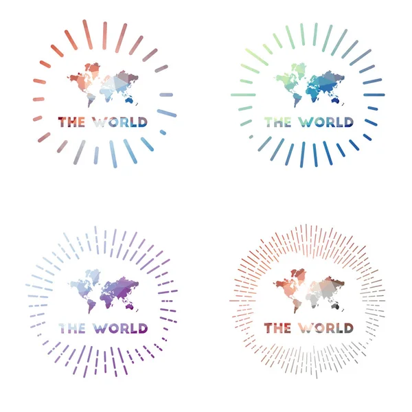 O mundo baixo poli sunburst set logotipo do mundo em estilo geométrico poligonal ilustração vetorial — Vetor de Stock