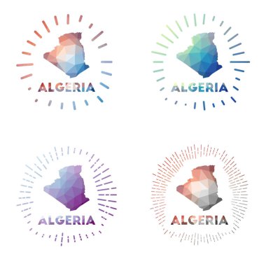 Cezayir düşük polyester güneş patlaması ülke logosu geometrik çokgen stil Vektör illüstrasyonunda