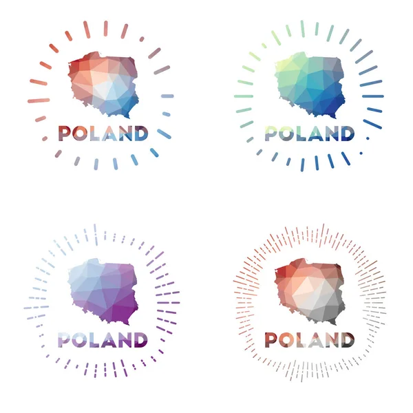Polska low poly sunburst set Logo of country in geometric polygonal style Ilustracja wektora — Wektor stockowy