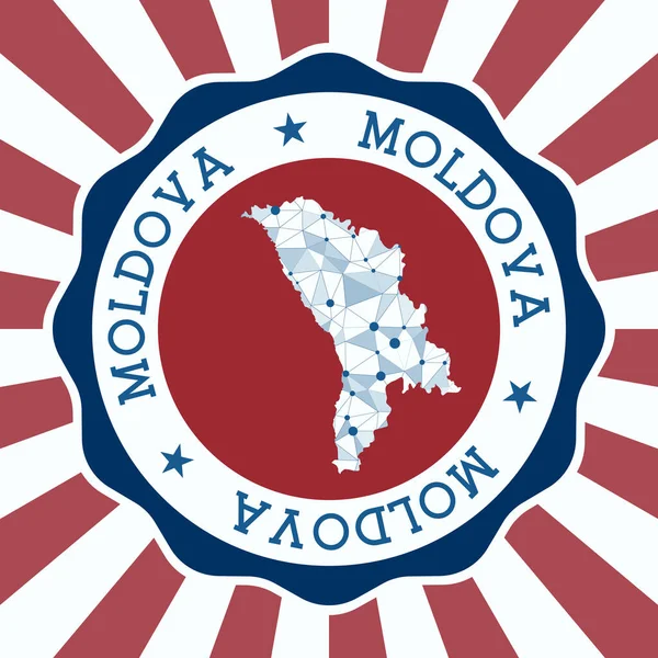 Emblema Moldávia Logotipo redondo do país com mapa de malha triangular e raios radiais EPS10 Vector —  Vetores de Stock