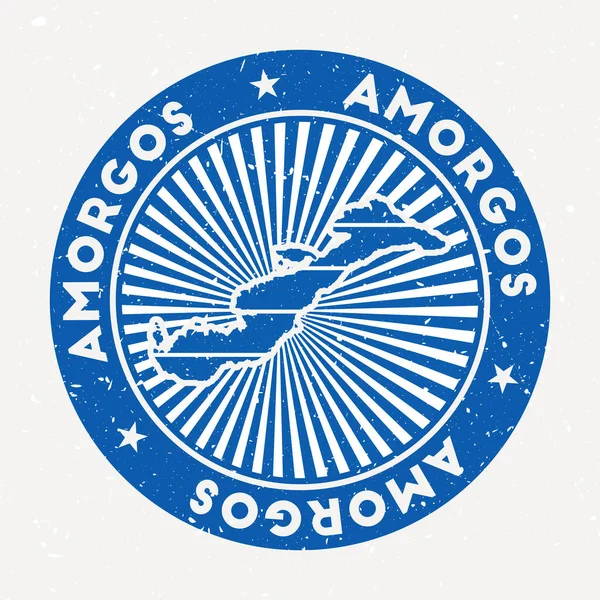 Sello redondo Amorgos Logo de isla con bandera Placa vintage con texto circular y vector de estrellas — Vector de stock