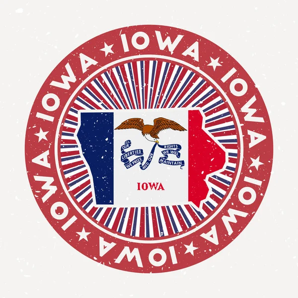 Iowa timbro rotondo Logo di noi stato con bandiera di stato Vintage distintivo con testo circolare e stelle — Vettoriale Stock