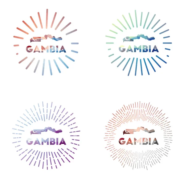 Gambia low poly sunburst set Logotipo del país en estilo geométrico poligonal Ilustración vectorial — Vector de stock