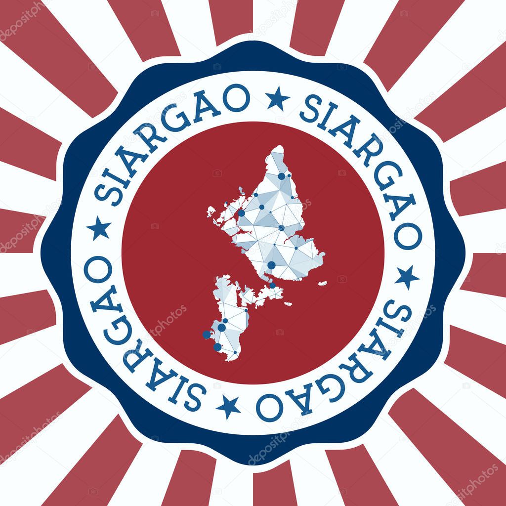 Siargao Badge Round logo of island with triangular mesh map and radial rays EPS10 Vector
