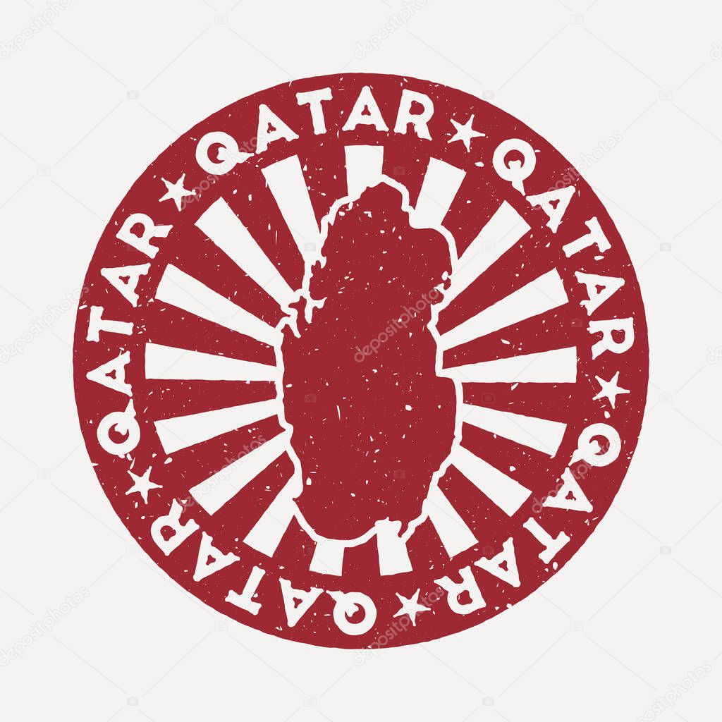 Qatar stamp. Travel red rubber stamp with the map of country, vector illustration. Can be used as insignia, logotype, label, sticker or badge of the Qatar.