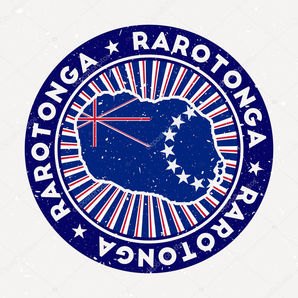 Rarotonga round stamp Logo of island with flag Vintage badge with circular text and stars vector