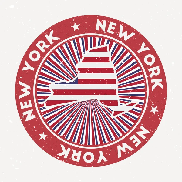 New York ronde stempel Logo van ons staat met vlag Vintage badge met ronde tekst en sterren vector — Stockvector