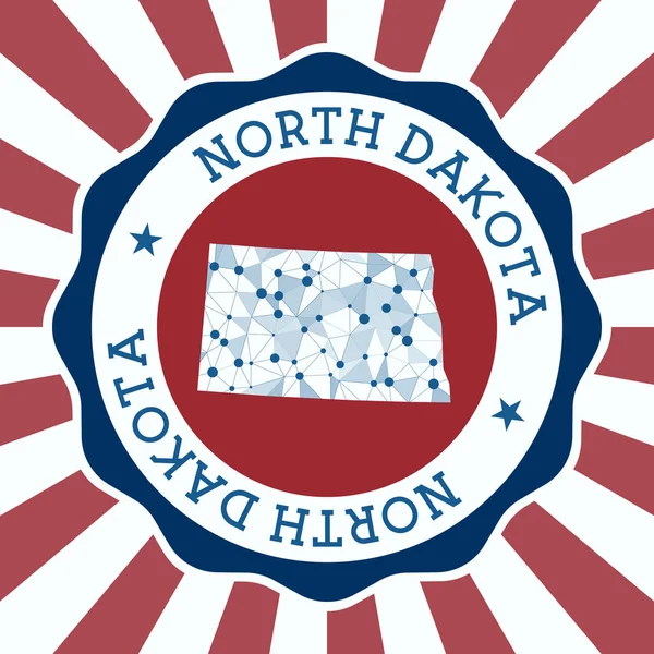 Kuzey Dakota Rozet Yuvarlak logosu üçgen ağ haritası ve radyal ışınlar EPS10 Vektörü ile — Stok Vektör