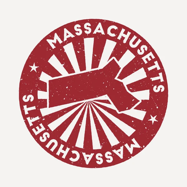 Massachusetts timbro Viaggio timbro di gomma rosso con la mappa di noi stato vettoriale illustrazione Può essere — Vettoriale Stock