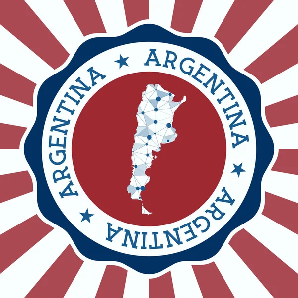 Argentina Insignia Logotipo redondo del país con mapa de malla triangular y rayos radiales EPS10 Vector — Vector de stock