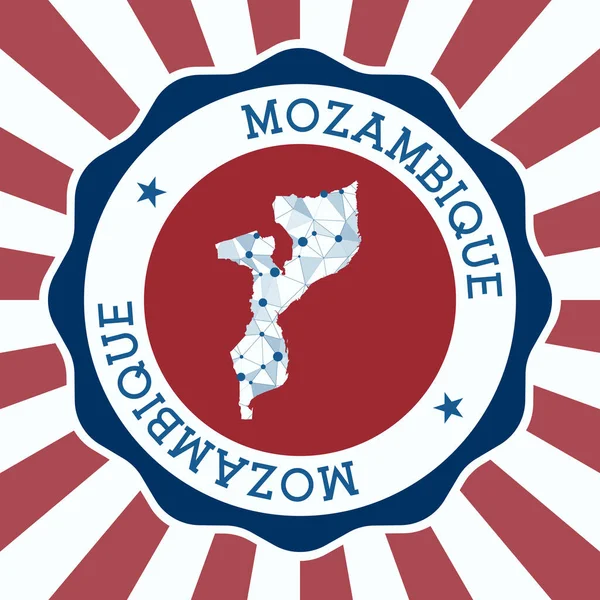 Mozambik Rozet Yuvarlak logosu üçgen ağ haritası ve radyal ışınlar EPS10 Vektörü — Stok Vektör