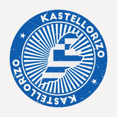 Kastellorizo yuvarlak damgalı ada amblemi dairesel metin ve yıldızlı Vintage rozet