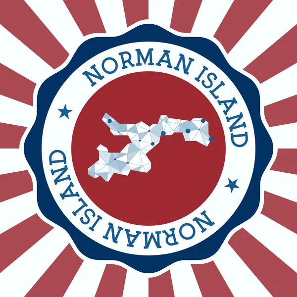 Norman Island Badge Logo rotondo dell'isola con mappa a maglie triangolari e raggi radiali EPS10 Vector — Vettoriale Stock