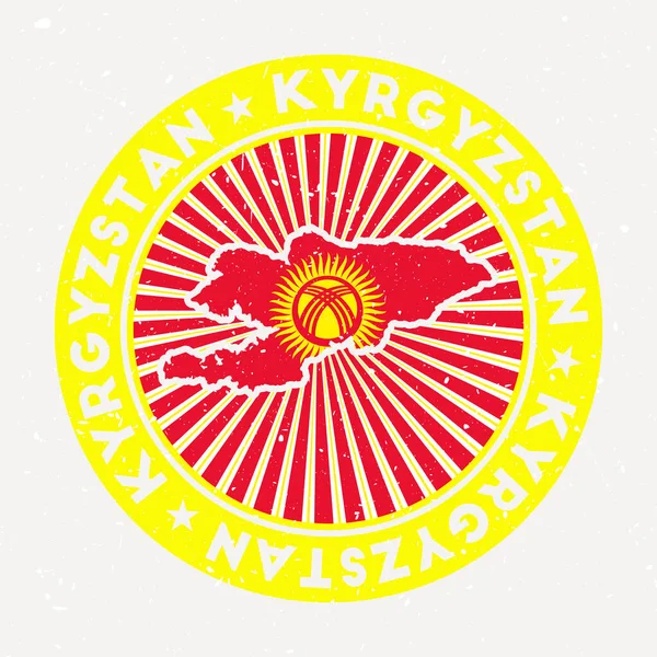 吉尔吉斯斯坦圆环国徽，印有国旗、复古徽章、圆形文字和星章 — 图库矢量图片