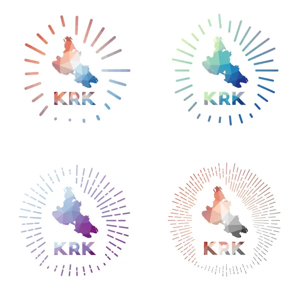 Krk low poly sunburst set Logotipo de isla en estilo geométrico poligonal Ilustración vectorial — Vector de stock