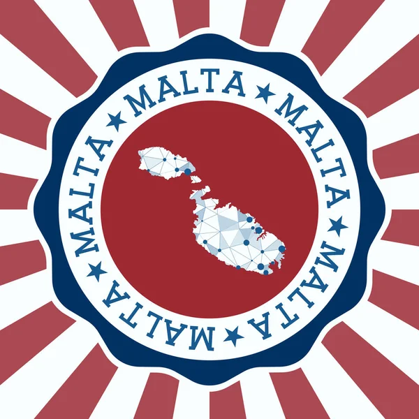Insignia de Malta Insignia redonda de la isla con mapa de malla triangular y rayos radiales EPS10 Vector — Vector de stock