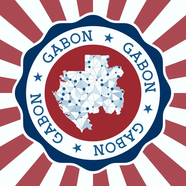 Gabon Badge Ronde logo van het land met driehoekige mesh kaart en radiale stralen EPS10 Vector — Stockvector