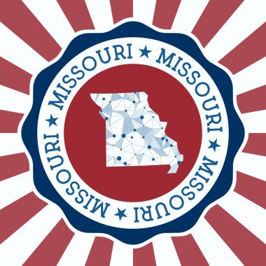 Missouri Rozet Yuvarlak logosu üçgen ağ haritası ve radyal ışınlar EPS10 Vektörü ile