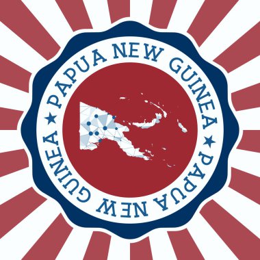 Papua Yeni Gine Rozet Yuvarlak logosu üçgen ağ haritası ve radyal ışınlar EPS10