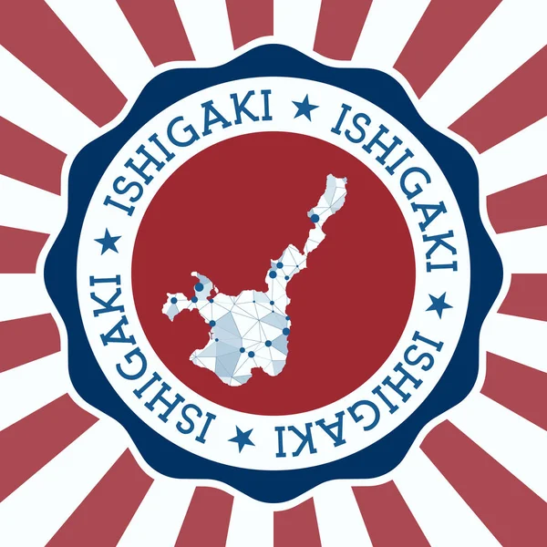 Знак Ишигаки Круглый логотип острова с треугольной картой сетки и радиальными лучами EPS10 Вектор — стоковый вектор