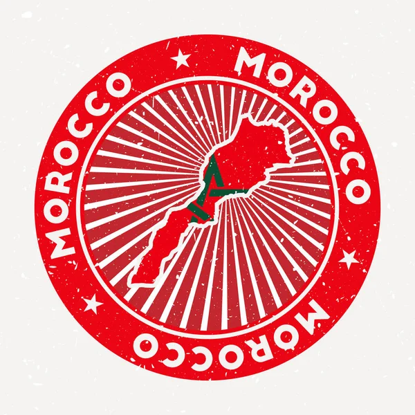 Μαρόκο στρογγυλή σφραγίδα Λογότυπο της χώρας με σημαία Vintage σήμα με κυκλικό κείμενο και αστέρια διάνυσμα — Διανυσματικό Αρχείο