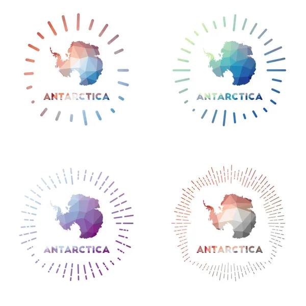 Antártida baja poli sunburst set Logotipo del país en estilo geométrico poligonal Ilustración vectorial — Archivo Imágenes Vectoriales