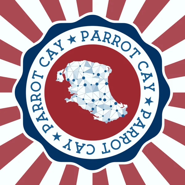 Parrot Cay Badge round logo of island with triangle mesh map and radial rays EPS10 Vector — 스톡 벡터