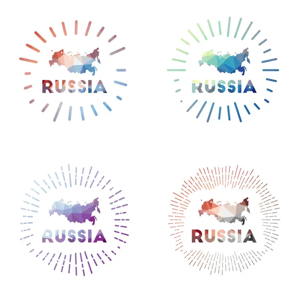 Rusia bajo polivinílico sunburst set Logo del país en estilo geométrico poligonal Ilustración vectorial — Vector de stock