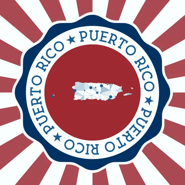 Badge Porto Rico Logo rotondo del paese con mappa a maglie triangolari e raggi radiali EPS10 Vector — Vettoriale Stock