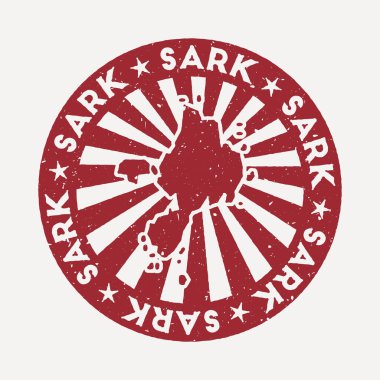 Sark damgalı seyahat kırmızı kauçuk damga ile ada vektör illüstrasyon haritası olarak kullanılabilir