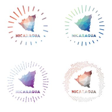 Nikaragua düşük polyester güneş patlaması, Geometrik çokgen biçim Vektör illüstrasyonunda ülke logosu