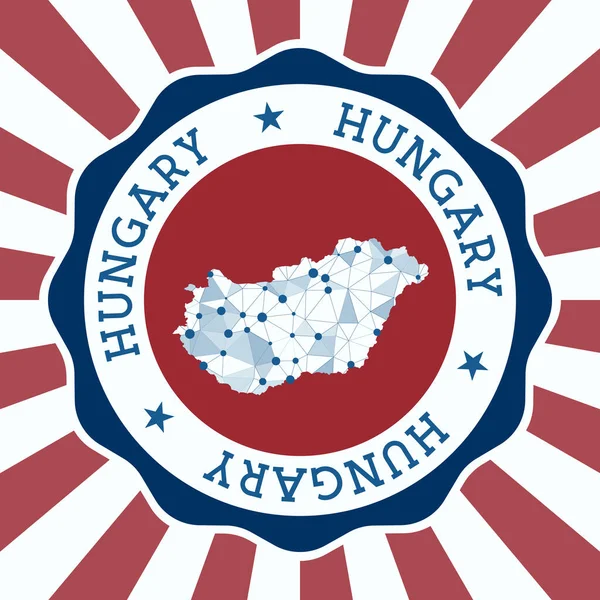 Maďarsko Odznak Kulaté logo země s trojúhelníkovou mapou ok a radiálními paprsky EPS10 Vector — Stockový vektor