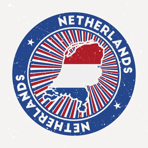 Netherlands round stamp Logo of country with flag Vintage badge with circular text and stars — Stock Vector