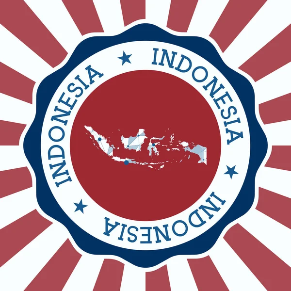 Indonesien Abzeichen Rundes Länderlogo mit dreieckiger Maschenkarte und Radialstrahlen EPS10 Vektor — Stockvektor