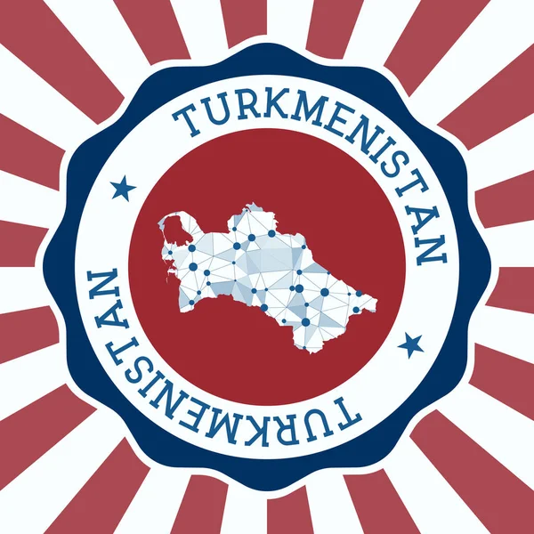 Turkmenistan Badge Ronde logo van land met driehoekige mesh kaart en radiale stralen EPS10 Vector — Stockvector