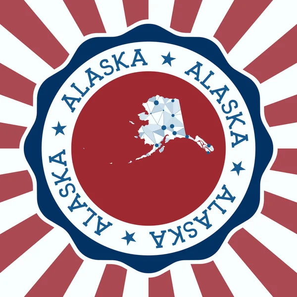 Alaska Badge Round logo of us state with triangular mesh map and radial rays EPS10 Vector — Stock Vector