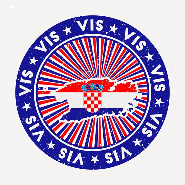 Vis carimbo redondo Logo da ilha com bandeira Insígnia vintage com texto circular e vetor de estrelas —  Vetores de Stock