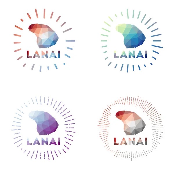 Lanai low poly sunburst set Logotipo da ilha em estilo poligonal geométrico Ilustração vetorial — Vetor de Stock