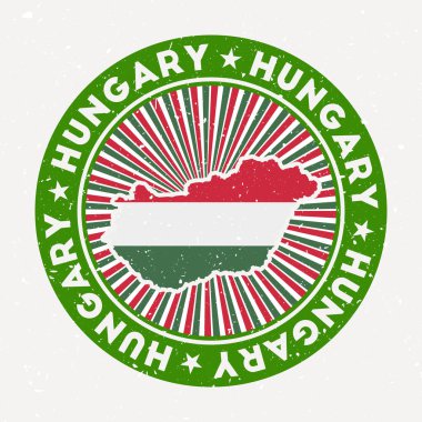 Macaristan 'ın yuvarlak damgalı bayrak logosu dairesel metin ve yıldız vektörlü Vintage rozeti