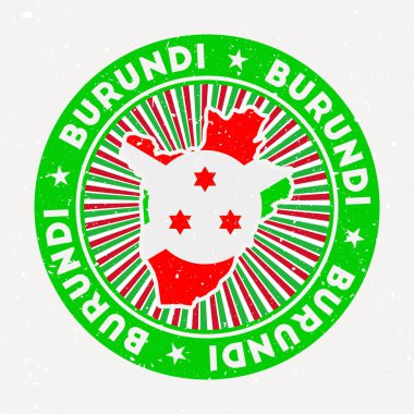 Burundi yuvarlak damgalı ülkenin bayrak logosu dairesel metin ve yıldız vektörlü Vintage rozeti